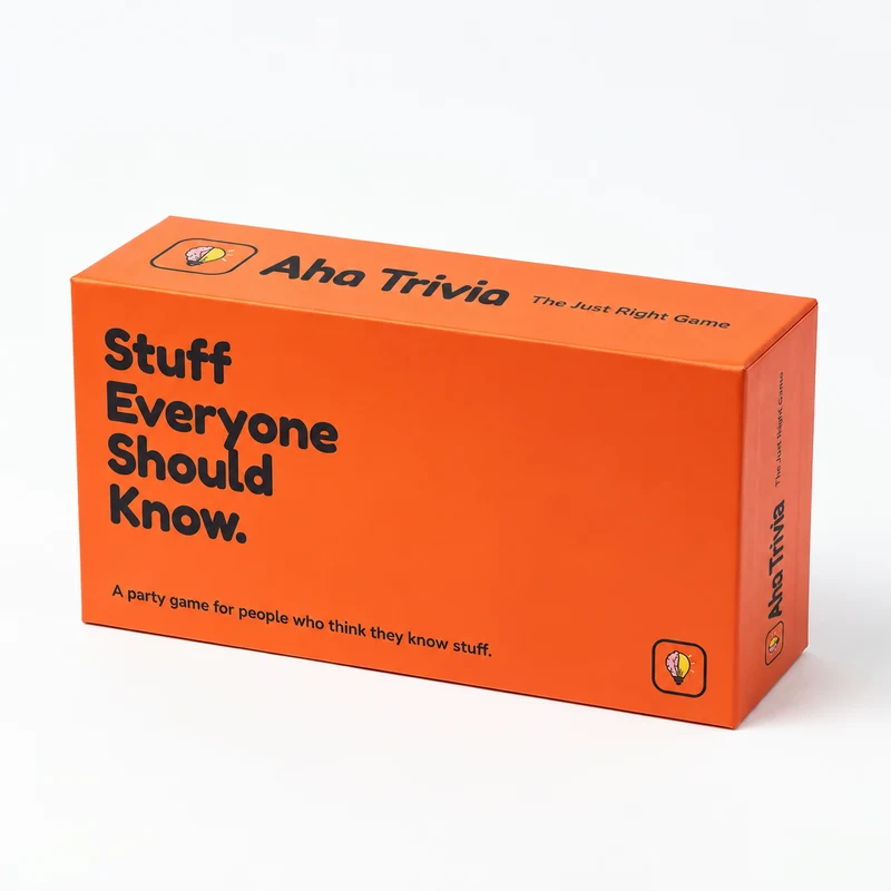 Aha Trivia: The Just Right Game, boxed (mock-up)